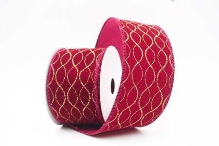 Bordeauxrood glitterlint met ogee-raster en draad_KW0469GC-8-8